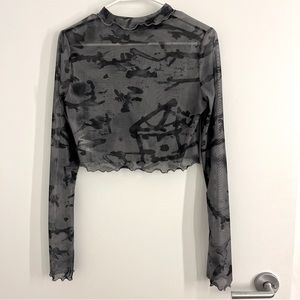 shein black & gray mesh crop top